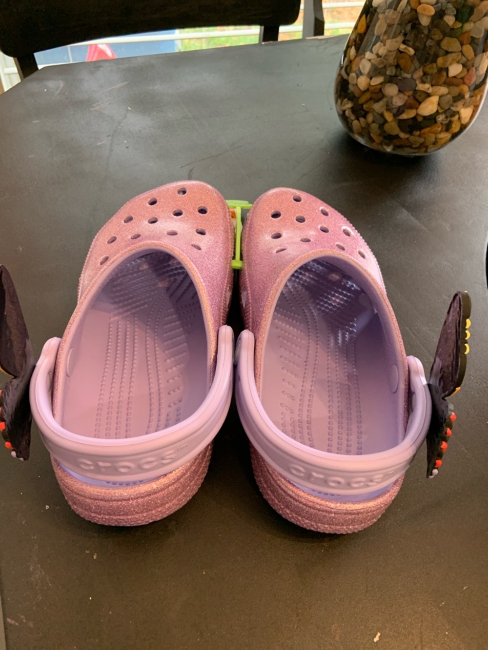 Kids Glitter Lavender Clog Sandals with Butterfly Charms - Picture 4 of 6